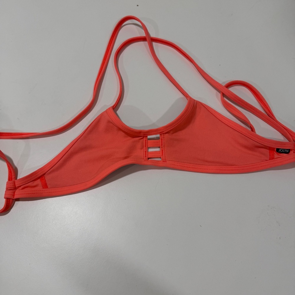 Jolyn Tomcat Bikini Top Neon Coral Pink XS Fixed Back Athletic Swim Cutout